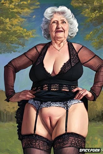 the very old fat grandmother queen skirt has nude pussy under her skirt