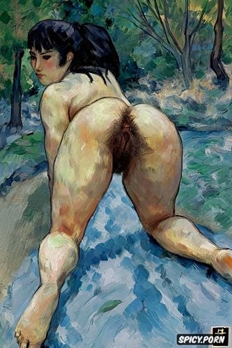 unveiling hair vagina, impressionism monet painting, lifting one leg