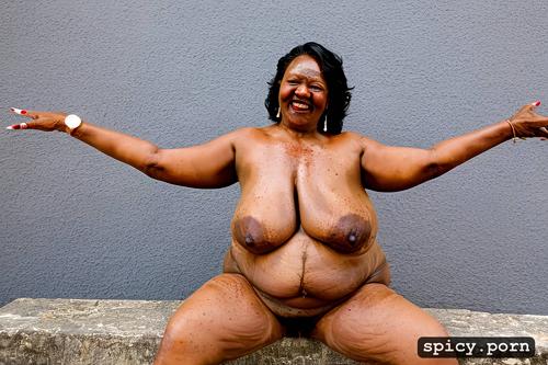full naked body with freckles, nude, flat hanging saggy breast