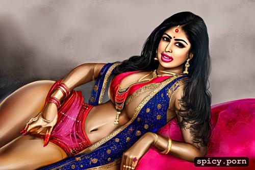 sexy indian woman, wearing saree, oily and shiny, hairy vagina