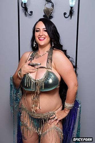 massive saggy melons, full view, beautiful smiling face, gorgeous bellydancer