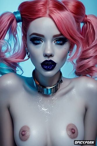 pink and blue highlight tips, 4k, black liquid in tears, realistic