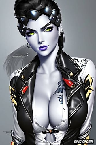 masterpiece, widowmaker overwatch female president of the united states black blazer white shirt shirt unbuttoned beautiful face chest tattoos milf