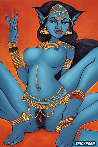 kali, saree, small blue breasts, spreading legs, very hairy