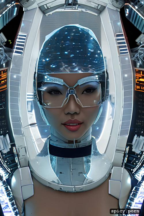 gorgeous face, asian ethnicity, scifi sci fi, transparent spacesuit