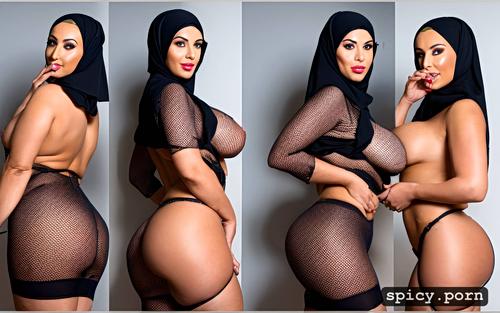 huge boobs syrian arab lady, wearing black hijab, 4k, dick in her mouth