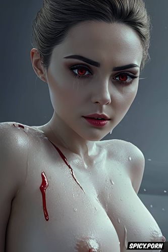 perfect boobs, red liquid in eyes, high quality, natural face