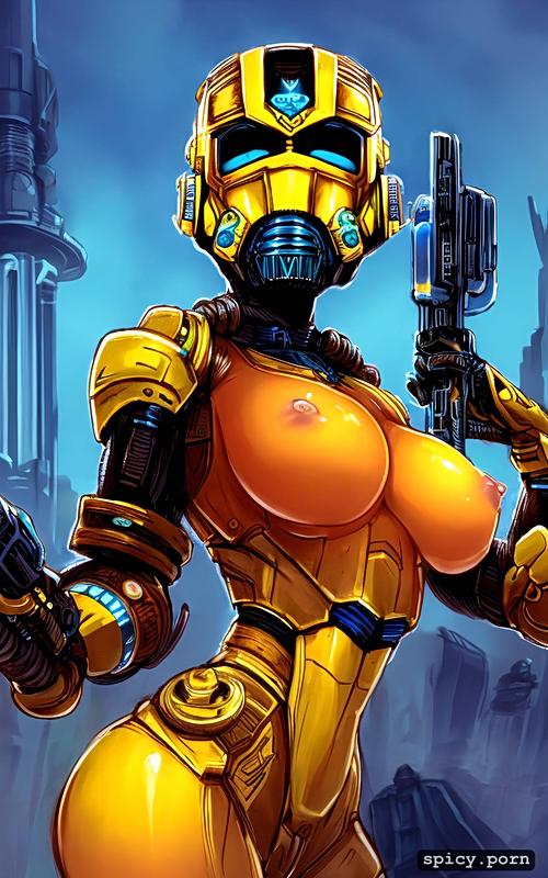 intricate, precise lineart, mech, yellow and dark blue colors