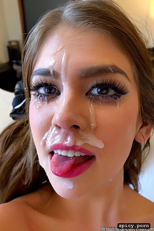 detailed face, tears, penis fully in mouth, blowjob, sarah hyland lookalike