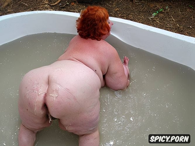 massive ass, naked obese bbw granny, massive belly, in cum mud pit