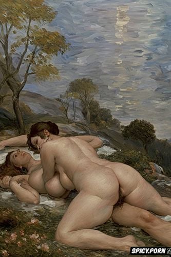 smoke, squishy boobs, fatty skin folds, wide hips, michelangelo buonarroti painting