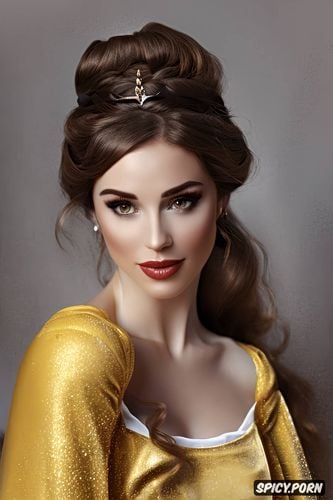 young, diadem, flowing low cut pale yellow ballgown, masterpiece