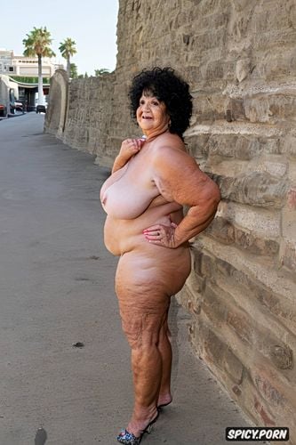 naked and topless ssbbw arab obese old granny gilf, obese flabby belly skin