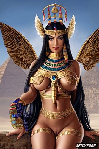 long black hair, antique egyptian, natural tits, sacred jewelry
