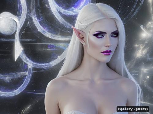 small boobs, 23 yo, full body, white eyebrows, perfect slim albino female elf