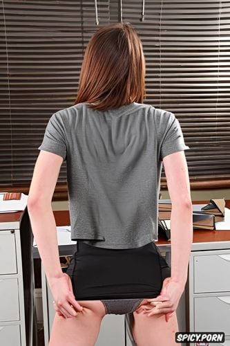 cute, blushing, innocent, ultra detailed, ass, from behind, bent over desk