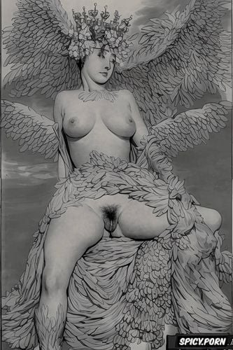 sepia, granny tits, samba, spreading legs, angel wings, classic greek statue