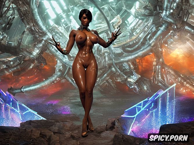 naked, bob haircut, janelle monáe as cortana from halo, overwhelmed with vaginal pleasure