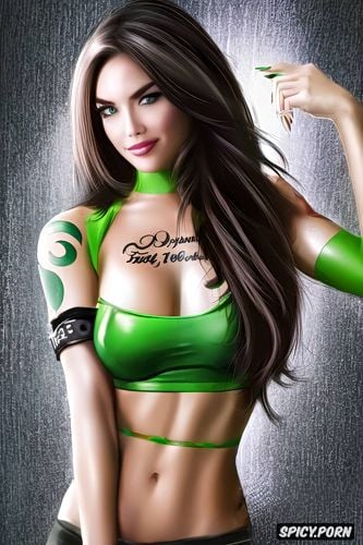 topless, tattoos, high resolution, ultra realistic, shego kim possible beautiful face full body shot