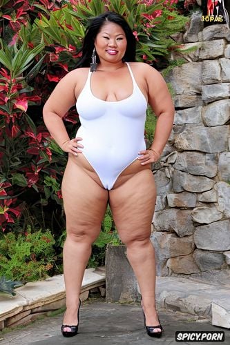 extremely fat, short and thick obese asian milf with fat labias camel toe