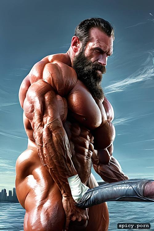the giant hairy bodybuilder grandpa with the biggest giant muscles can t stop growing bigger his giant penis is so freakishly gargantuan