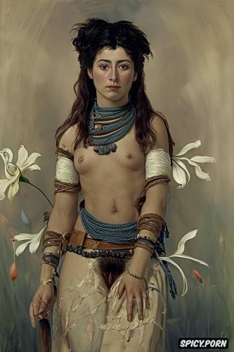 paul peter rubens painting, paul peter rubens oil painting, flat chest beautiful native american women with a white lily