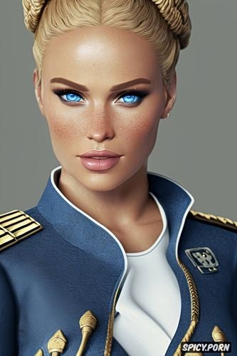 elara dorne star wars the old republic beautiful face pale skin golden blonde hair in a high bun soft blue eyes tight military officer uniform