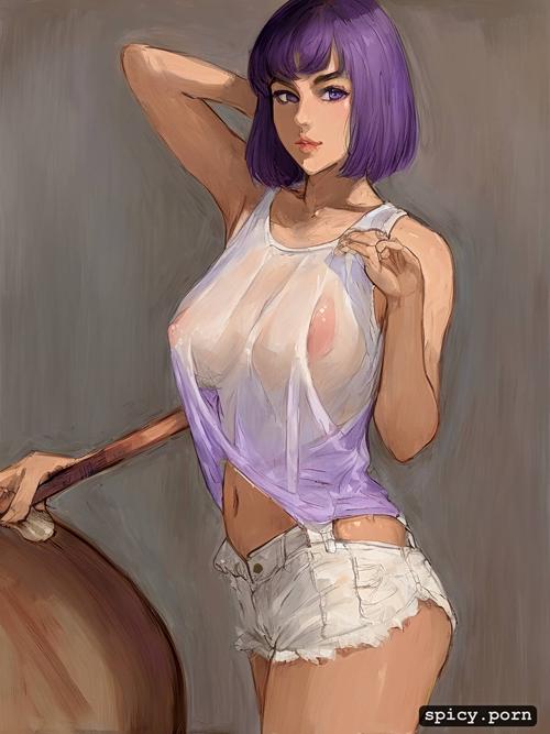 style acrylic, full body, see through tanktop with underboob