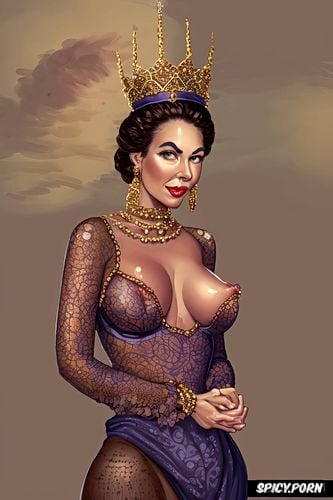 royal portrait, bare tits, queen, jewelry, fantasy setting, huge boobs