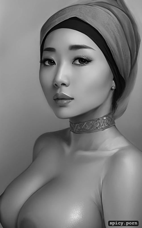 highres, realistic, perfect nude female, original boobs, jilbab