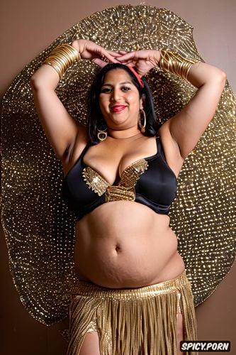 beautiful egyptian bellydancer, curvy, front view, huge saggy boobs
