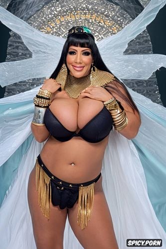 huge saggy boobs, gold and silver jewelry, performing on a dance floor