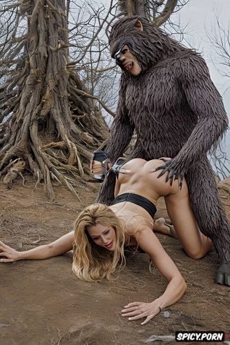 doggy fucking her deep, deep penetrating fuck, woman enjoys sasquatch fucking her doggy style