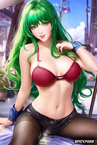 cute anime woman getting fucked, green hair creampie