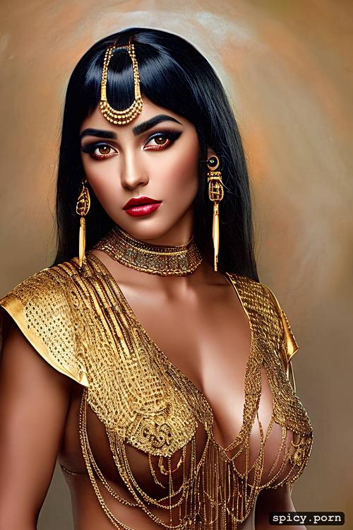 cleopatra, pixie hair, portrait, intricate, gorgeous face, chubby body