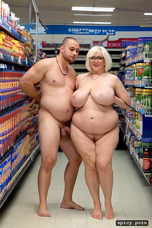 face, thick body type, in supermarket, hanging big boobs, sexy