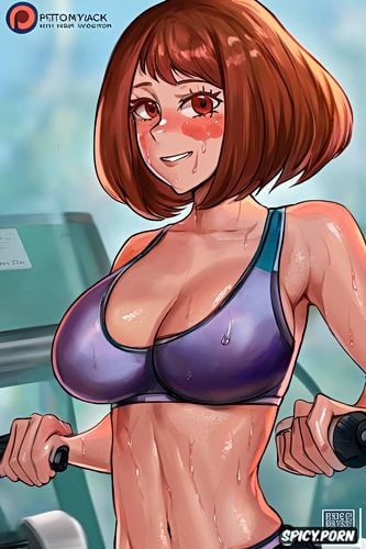 small perky tits, ultra detailed, working out, ochako, looking at viewer
