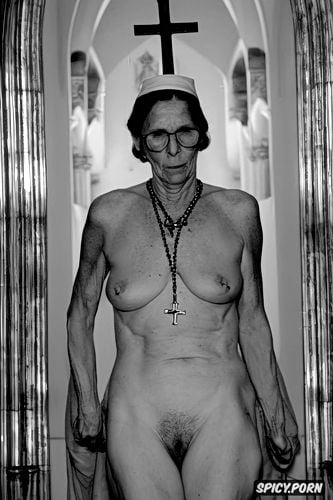 extremely old grandmother, ribs showing, crucifix in pussy, entire body