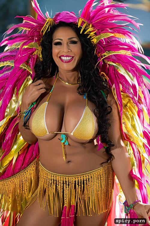 long hair, giant hanging tits, intricate costume with matching bikini top