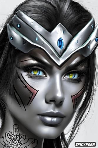 ultra detailed, ultra realistic, high resolution, widowmaker overwatch beautiful face young tattoos tight exotic black lace lingerie smirking portrait masterpiece