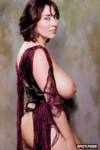 sibel kekilli, portrait painting, long neck, voluptuous body