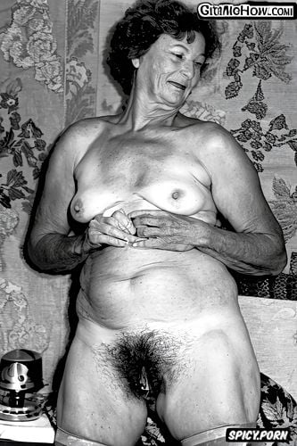 bobcat brunette, very hairy pussy, saggy, old oma, posing sexy