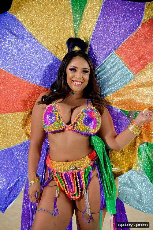 intricate beautiful costume with matching bikini top, color portrait