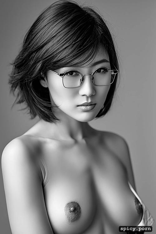 short hair, japanese women, naked, glasses