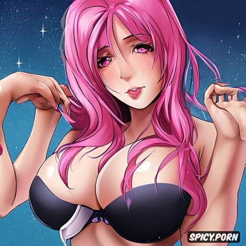 ahegao, young big tits, pink hair, porn star