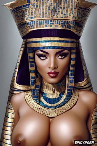 tits out, femal pharaoh ancient egypt egyptian pyramids pharoah crown royal robes beautiful face milf topless