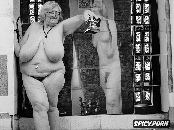 nude, stained glass windows, granny granny, full nude body, big