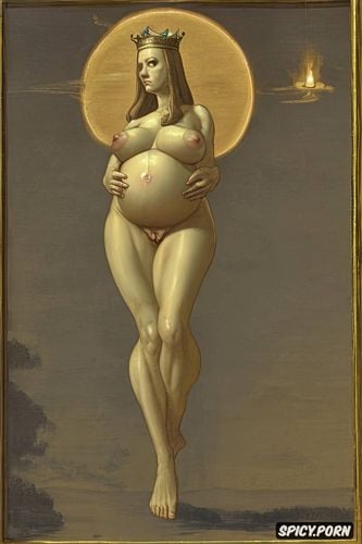 classic, pregnant, crown radiating, wide open, virgin mary nude
