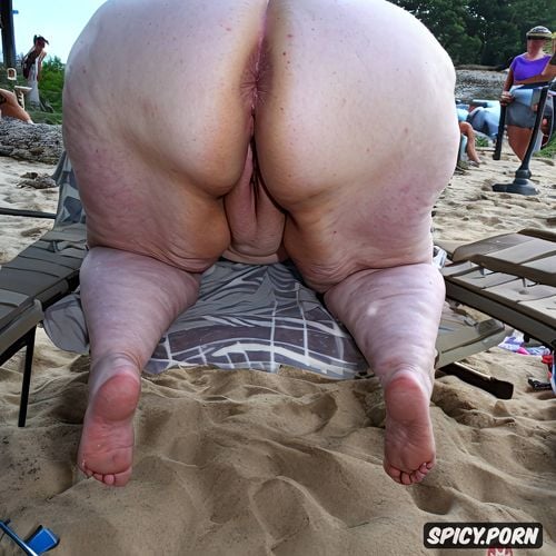 sandy, detailed anus, color photo, very pale skin, very fat saggy belly