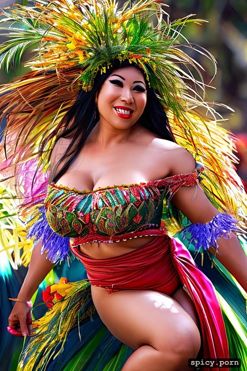 flawless smiling face, 72 yo beautiful hawaiian hula dancer